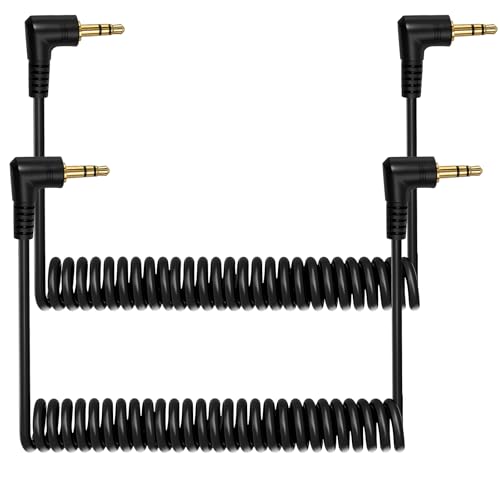 Lot de 2 câbles audio de 3,5 mm - Mini câble de casque spiralé de 50 cm - Prise jack TRS de 3,5 mm mâle vers mâle - Câble spiralé audio auxiliaire...