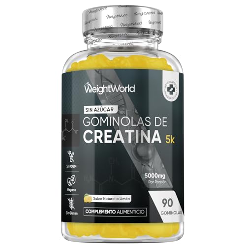 Gominolas de Creatina Monohidratada 5000mg - Gomitas Pre Entreno Sabor Limón de Creatina Monohidrato Sin Azúcar ni Gluten - Suplemento para el Gym, Sin OGM