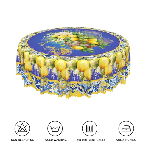 TTQYFNM Blue and Yellow Lemon Round Tablecloth 60 Inch Italian Lemon Flower Summer Table Cloth Waterproof and Stain Resistant Fabric Table Cover for Kitchen Dining Picnic Indoor Outdoor Party Decor by TTQYFNM - Image 6