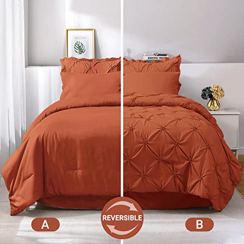 JOLLYVOGUE Queen Comforter Set 7 Pieces, Burnt Orange Bed in a Bag Comforter Set for Bedroom, Bedding Comforter Sets with Comforter, Sheets,Ruffled Shams & Pillowcases