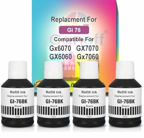 Image of CANOFF GI-76 Black Refill Ink Bottle Compatible for Canon GX6070, GX7070, GX6060, GX7060 Printers | High Yield Ink - BK 170ml (4pc.)
