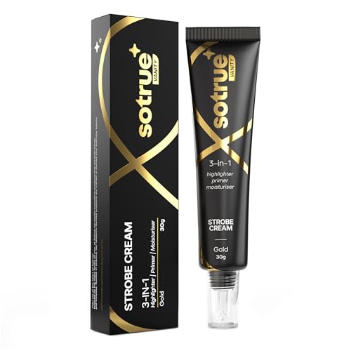 Sotrue Strobe Cream Gold for Face Radiance, Multipurpose Strobe Cream, Dewy Glazed Instant Glow, Highlighter For Face, Boosts Hydration – For All Skin Types