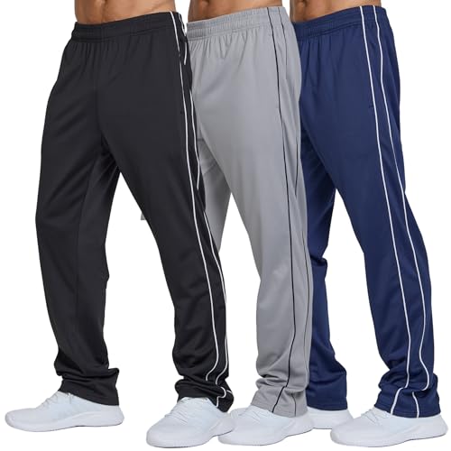 Ultra Performance 3 Pack Mens Athletic Open Bottom Sweatpants Active Track Pants Casual Tricot Wide Leg Sweat Pants for Men