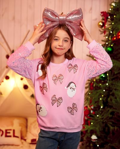 Image of BesserBay Girls Christmas Sequin Shirt Patchwork Long Sleeve Crop Tops 6-14 Years
