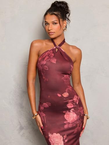 Image of SKAYS Women's Summer Dress Halter Bodycon Maxi Dress Backless Casual Party Dresses