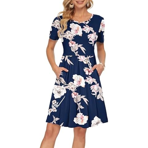 AUSELILY Floral Midi Casual Dress with Pockets Cover