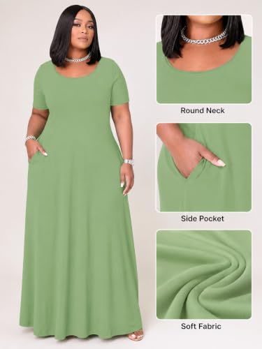 Image of PinkPatty Women's Plus Size Maxi Dresses Short Sleeve Sundress Summer T-Shirt Beach Long Dress with Pockets