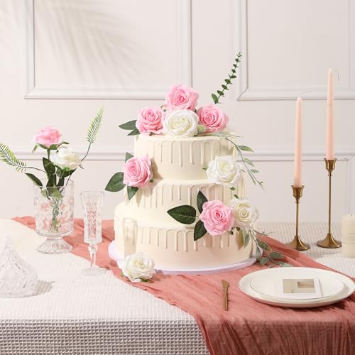 Image of Tifuly 12 PCS Rose Artificial Flower, Single Stem Fake Flowers Bridal Bouquet, Realistic Blossom Flora for Home Garden Party Hotel Office Decorations (Rose Pink)
