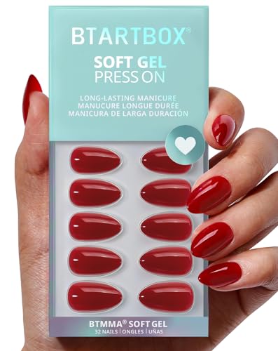 BTArtbox Press On Nails Almond - Pastel Red Short Press On Nails ...