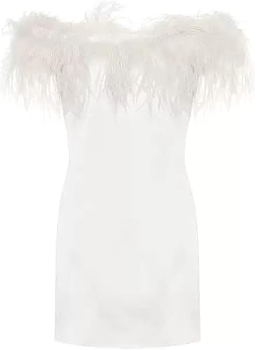 Miniatura 4 de FURINFASHION ME-24 Sexy Off Shoulder Short Dress With Real Ostrich Feather Fur For Women Small Evening Dresses White Fur Collar Birthday Party