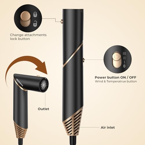 Hair Dryer Brush, 6 in 1 Detachable Blow Dryer Brush Hair Dryer with Diffuser, Negative Ionic Air Curling Iron Air Styler Volumizer, Hot Air Brush Styler Hair Straightener Brush, Hair Styling Tool Set - Thumbnail 6