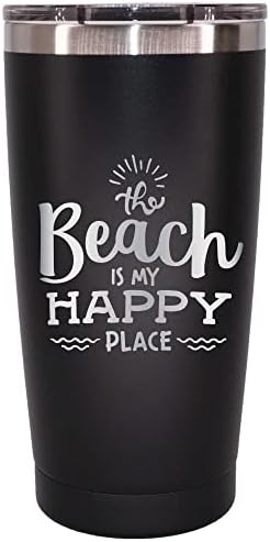 MugHeads The Beach is My Happy Place 20 oz Insulated Tumblers - Beach Accessories For Vacation Must Haves - Beach Decorations for Home - Beach Vacation Essentials - Beach Gifts for Women (Black)