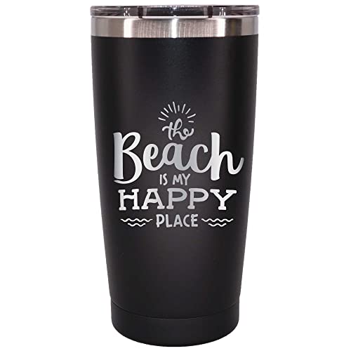 Mugheads The Beach Is My Happy Place 20 Oz Insulated Tumblers - Beach Accessories For Vacation Must Haves - Beach Decorations For Home - Beach Vacation Essentials - Beach Gifts For Women (Black) #TOP3