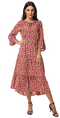VIISHOW-Womens-34-Sleeve-Casual-Bohemian-Midi-Dress