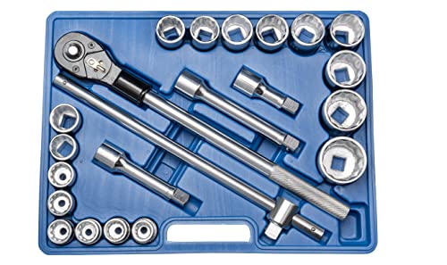 otgerlensker products - 3/4 Profi Steckschlüsselsatz metrisch 12-Kant | Nüsse 19–50 mm | Knarren- & Nusskasten mit Hebelumschaltknarre, 3 Verlängerungen, Gleitgriff | Cr-V Stahl