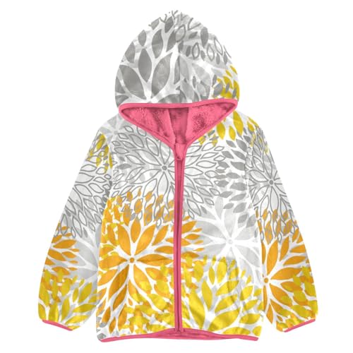 OTVEE Orange Grey Chrysanthemum Flowers Kids Hoodie Jacket Fall Spring Full Zip Warm Outwear Coat