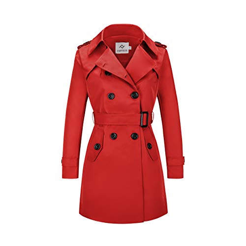 Women's Waterproof Trench Coat Double-Breasted Classic Lapel Petite Overcoat Belted Slim Outerwear Coat - Image 3