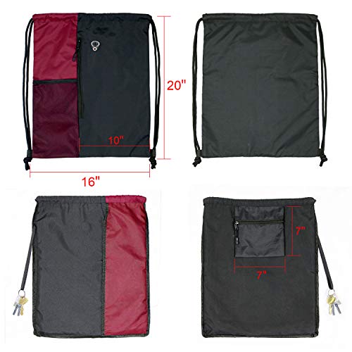 Beegreen Maroon Drawstring Backpack Sports Gym Bag For Women Men Large String Backpack With Zipper And Water Bottle Mesh Pockets Cinch Sack Workout Bag, 16" X 20" #TOP1