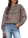 Womens Cashmere Fair Isle Sweaters Vintage Sweater Colorful Wool Crew Neck Long Sleeve Pullover Jumper Tops-Camel-M