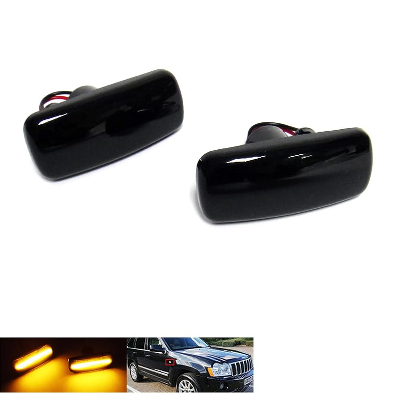 RZG 2x Clignotants latéraux à lentille fumée noire LED ambre répéteur de marquage pour Cherokee Liberty KK Commander Compass Grand Cherokee MK III IV...