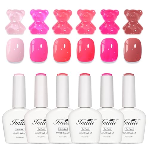 Set de 6 esmaltes de gel rosa brillante 10ml miniatura 1
