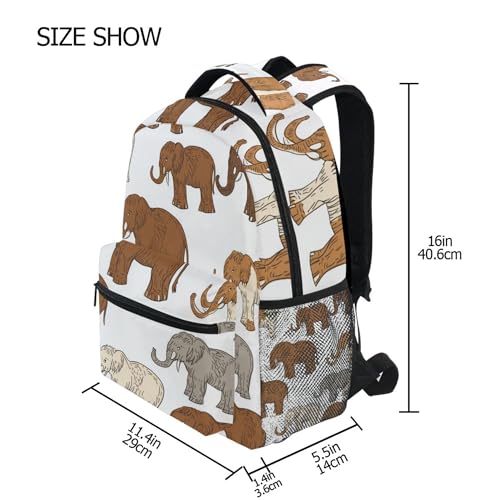 Brown White Mammoth Backpack Laptop Tablet Travel School Backpack with Name Tag for Kids Boys Girls3
