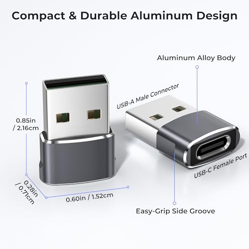 Image of Basesailor USB C Female to USB Male Adapter, Compatible with Laptops, Power Banks, Chargers, and More Devices with Standard USB A Ports (Gray, 2-Packs)