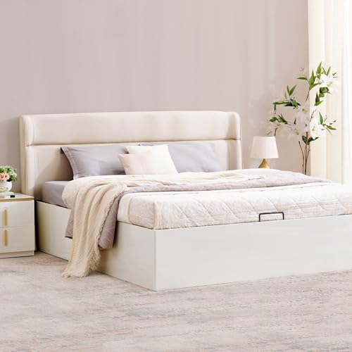 Image of Home Centre Senorita Elena Queen Bed |Engineered Wood with Hydraulic Bed Queen Bed| (Cream) |1 Year Warranty