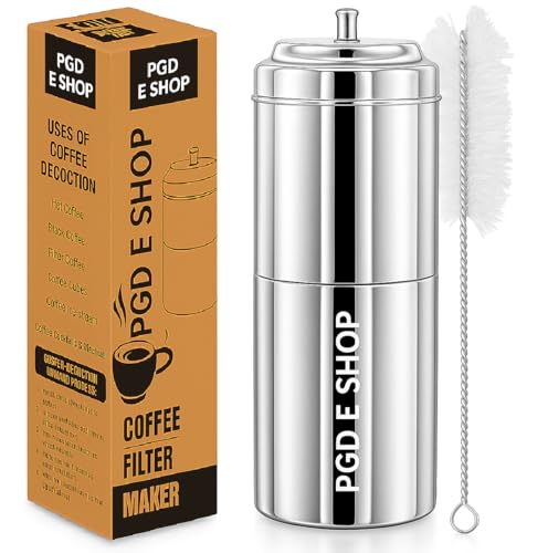 Image of Traditional Stainless Steel South Indian Filter Coffee Maker, 100ml Small, Size 0 with Dabra Set | Madras Kaapi Drip Decoction Maker Brewer Dripper with Cleaning Brush