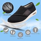 GNbow Męskie buty diabetyków, regulowane buty do chodzenia, obrzęk stóp Obuwie antypoślizgowe Diabetic Casual buty sportowe, czarne