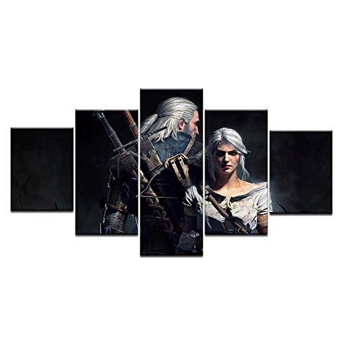 5 Leinwandbilder Rahmenlos Wandbilder Wohnkultur Leinwanddrucke HD The Witcher 3: Wild Hunt Videospiel Bild auf Leinwand Dekoartikel Drucke auf
