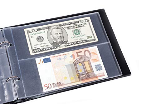 CONDORBOX Paper Money Holder Plastic Protectors Sleeves 10 Pages 20 Pockets Dollar Bill Currency Collection Supplies Protector 3.14'' x 8'' for Condorbox Binder Album