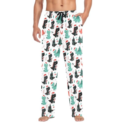 Christmas Dinosaurs Men's Pajamas Pants Cotton Sleep Bottoms Pants Lounge Sleepwear - S