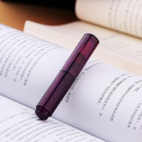 Image of Moonman Wancai Mini Fountain Pen, Iridium Fine Nib Starry Purple Acrylic Travel Pocket Pen, short Size Eyedropper Ink Bottle Filling