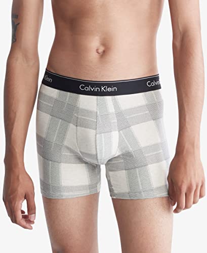 Calvin Klein Men's Modern Cotton Stretch Holiday Boxer Brief, Textured Plaid Oatmeal Heather, Small #TOP2