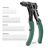 Rivet Gun, Heavy Duty Hand Riveter with 40-pcs Metal Rivets (3/32', 1/8', 5/32', 3/16'), 4 Tool-Free Rivet Heads, Durable Pop Rivet Gun for Plastic, Metal, Leather, Wood