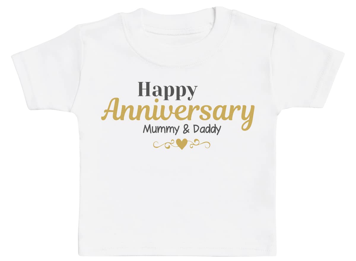 Baby Bunny Men's White Happy Anniversary Mummy And Daddy Baby T-Shirt Baby Boy T-Shirt, Baby Girl T-Shirt - 6-12 Months