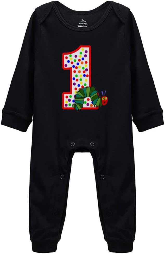 1st Birthday Hungry Caterpillar Crawling Baby Bodysuit Cloths Long Sleeve Organic Cotton Romper