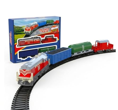 Image of Sheel Mini Cargo Train Set for Kids | - Battery Operated Toy with Engine, Oil Tanker, Coal Wagon, Brake Van & Track | Educational & Fun Gift Toy for Boys & Girls