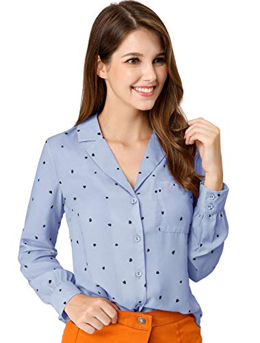 Allegra K Women's 1950s Vintage Long Sleeve Printed Button Down Tops2