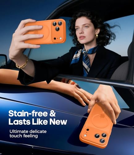 Image of Elzzi Magnetic for iPhone 17 Pro Max Case (Compatible with MagSafe)(with Camera Lens Protection) Slim Translucent Matte Shockproof with Anti-Fingerprint Phone Case, Cosmic Orange