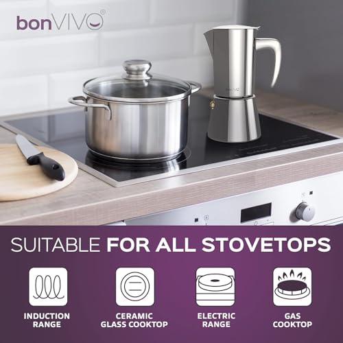 bonVIVO Moka Pot 6 Cup (300ml) – Intenca Stainless Steel Espresso Maker with Copper Finish, Stove Top Italian Coffee Maker for Gas & Electric Hobs, Classic Coffee Pot, Gift for Men & Women - Image 5