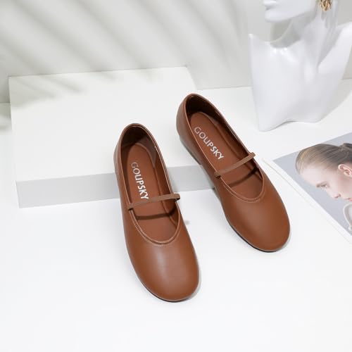 Ballet Flats for Women Mary Jane Shoes with Elastic Strap Closed Round Toe Slip on Flats Dress Shoes for All-Year Daily Work Causal3
