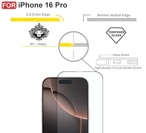Image of Premium Tempered Glass Screen Protector Compatible with iPhone 16 Pro (6.1 Inch) | 9H Hardness | Edge to Edge Protection | Anti Scratch | Bubble Free Installation | HD Clear