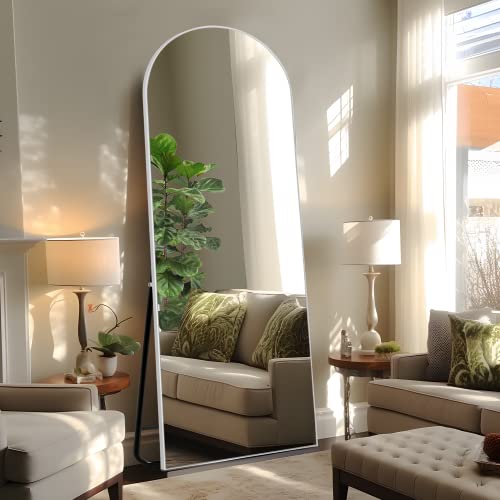 Image of NeuType 65 inchx22 inch Arched Full Length Mirror With Stand - Large Bedroom Floor Mirror, Wall Mounted or Leaning Against Wall, Wood Frame, White