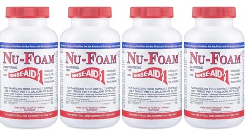 Nu-Foam Sanitizing Tablets for Bar Glassware – Superior Rinse Aid - Hand Washing Bar, Brewery Supplies - Spotless Serving Glasses - Professional - 4 Pack 400 Tablets/ 2,400 Quarts Sanitizing Solution