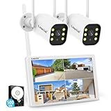 【800万画素対応・信号強化】防犯カメラ 屋外 2台 モニター付き ワイヤレス 120°広角レンズ Logisaf AI人体検知 監視カメラ 室内 夜間カラー撮影 ワイヤレスカメラセット 10台増設可 24時間録画 HDD付属 動体検知 遠隔監視 Eseecloudアプリ 警報通知 IOS／Android 室内カメラ 双方向通話 日本語説明書 IP66防水防塵 防犯対策の助成金を申請可