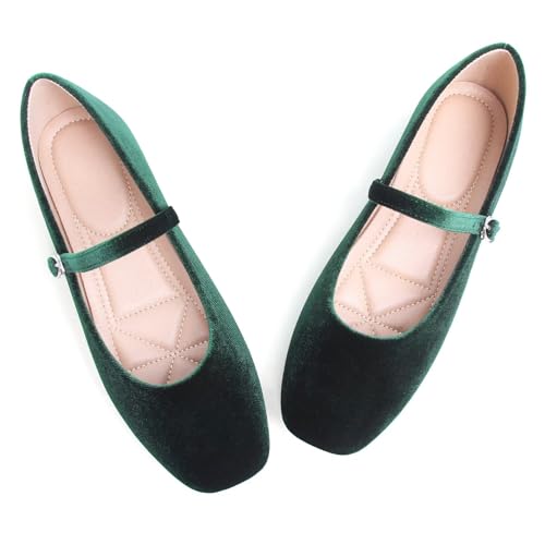 Image of TN TANGNEST Leather Flats for Women Retro Mary Jane Flats | Comfortable Square Toe Slip On Flats with Buckle Strap, Soft Work Flats Office Shoes