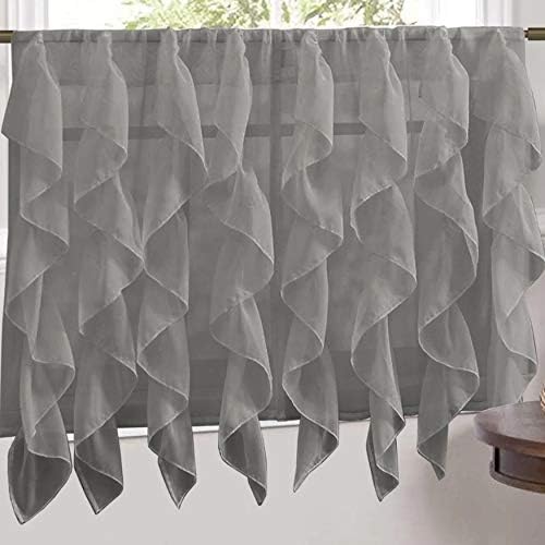 Sweet Home Collection Veritcal Kitchen Curtain Sheer Cascading Ruffle Waterfall Window Treatment-Choice of Valance, 24″ Teir, and Kit, 36 in Tier Pair Only, Gray