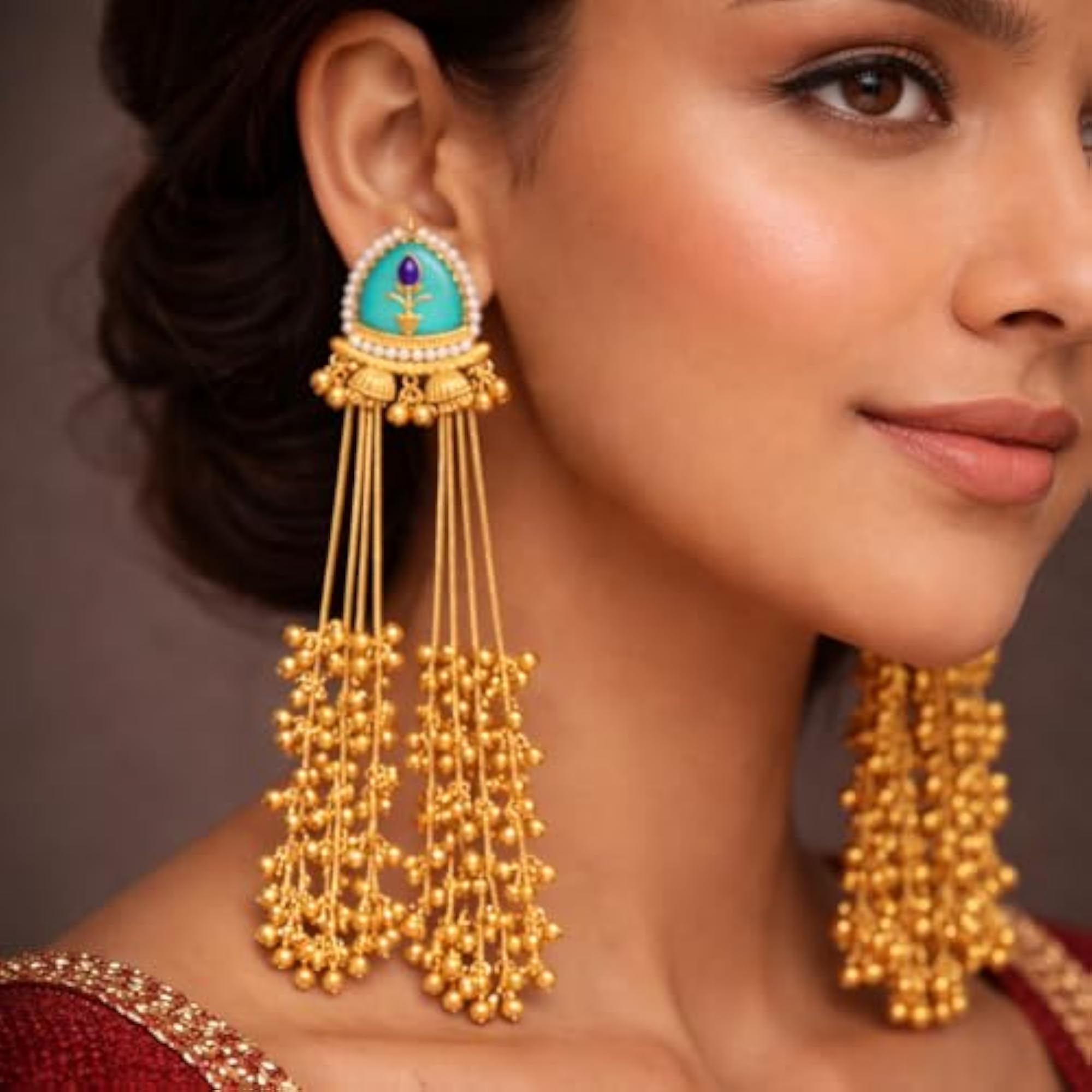 Women's Antique Gold Jhumka Kashmiri Earring Set
